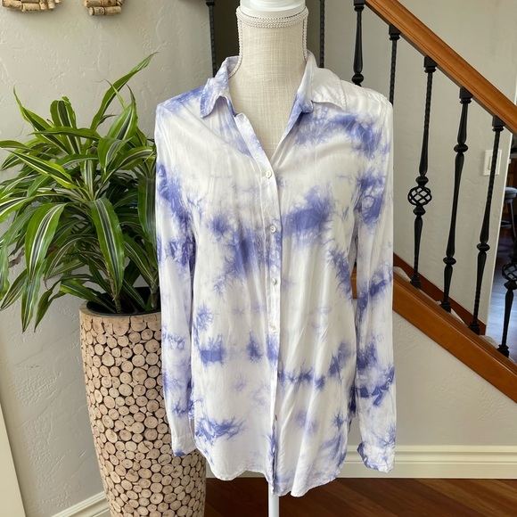 Jane and Delancey Tie Dye Button‎ Down Shirt in White and Blue Size: Small - Picture 1 of 7